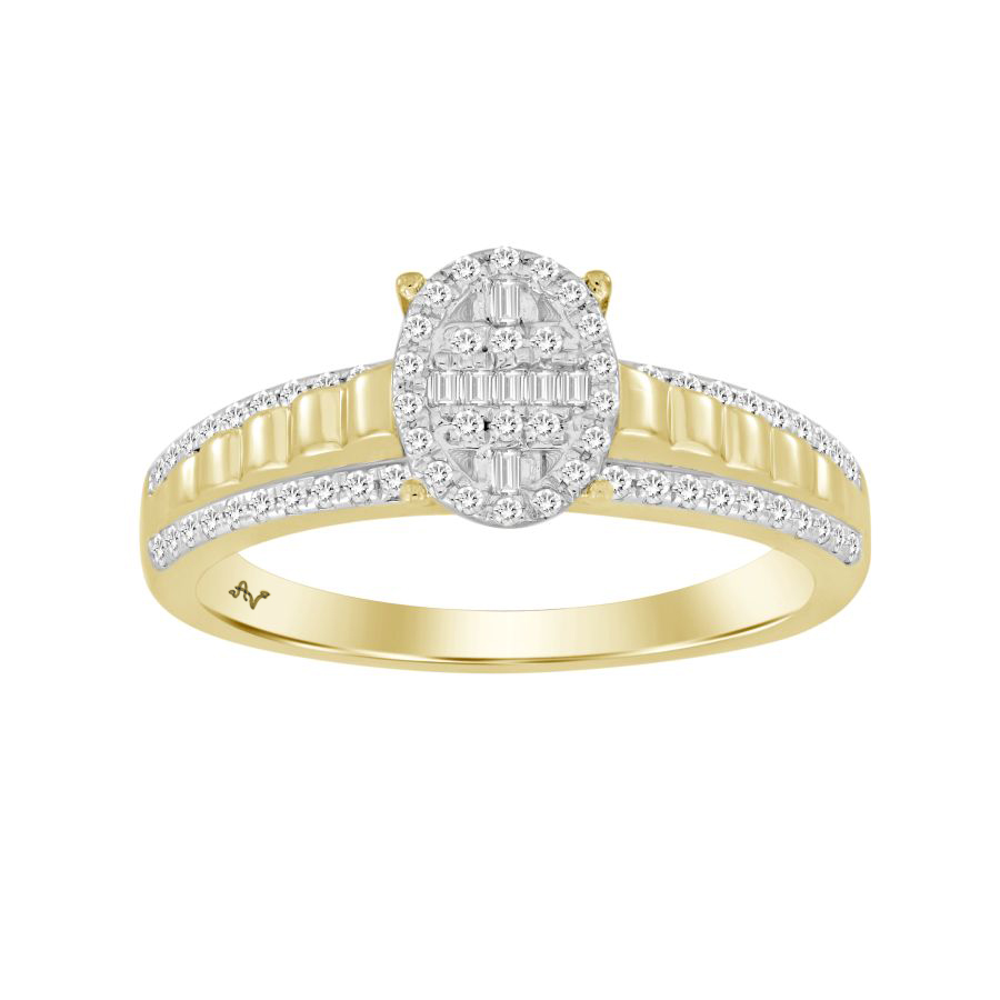 LADIES RING 0.25CT ROUND/BAGUETTE DIAMOND 10K YELLOW GOLD - Image 1