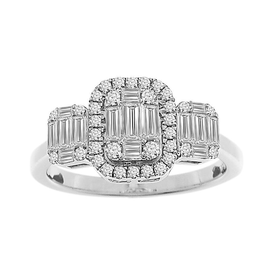 LADIES RING 0.65CT ROUND/BAGUETTE DIAMOND 14K WHITE GOLD - Image 1