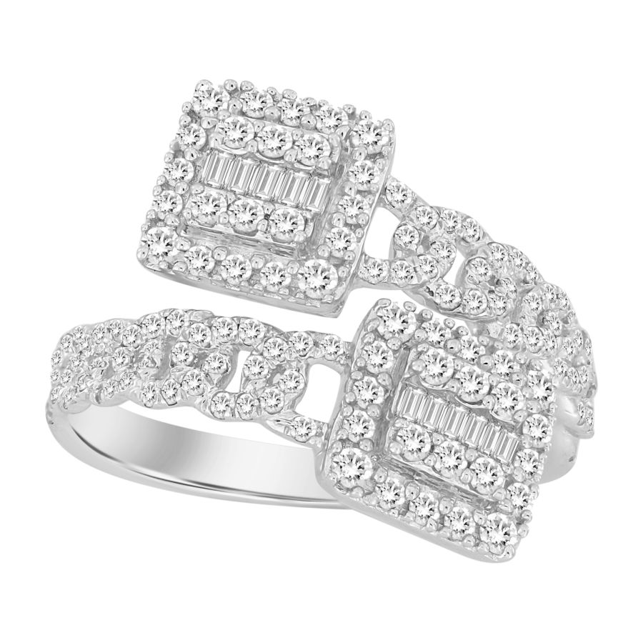 LADIES RING 0.75CT ROUND/BAGUETTE DIAMOND 10K WHITE GOLD - Image 1