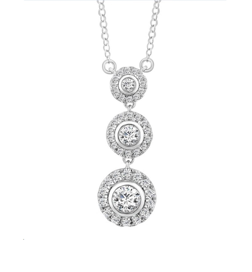 LADIES SEMI MOUNT NECKLACE 1.00CT ROUND DIAMOND 14K WHITE GOLD - Image 1