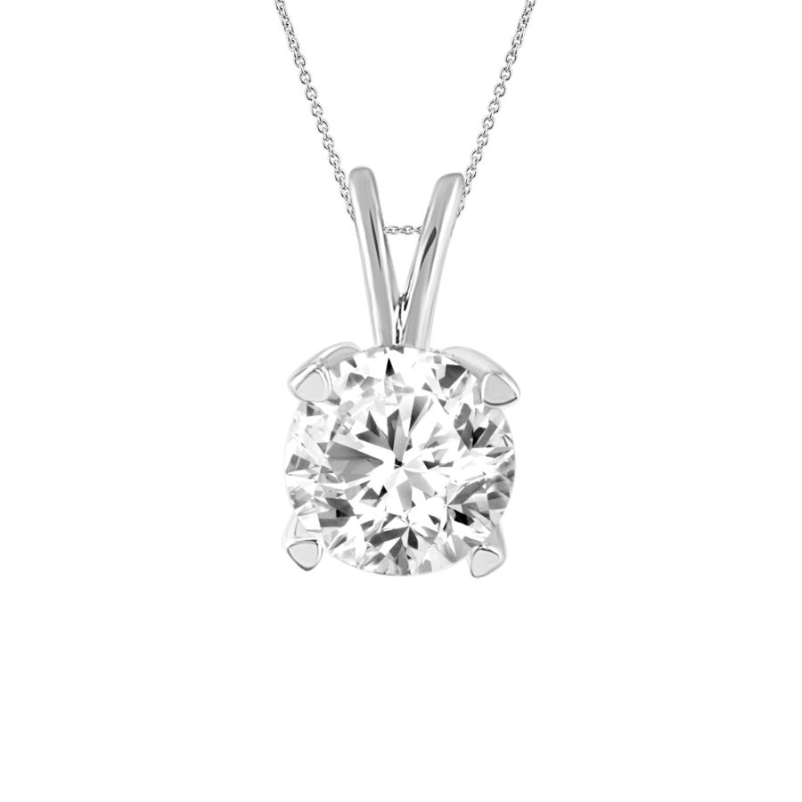 LADIES SOLITAIRE PENDANT WITH CHAIN 0.50CT ROUND DIAMOND 14K WHITE GOLD - Image 1