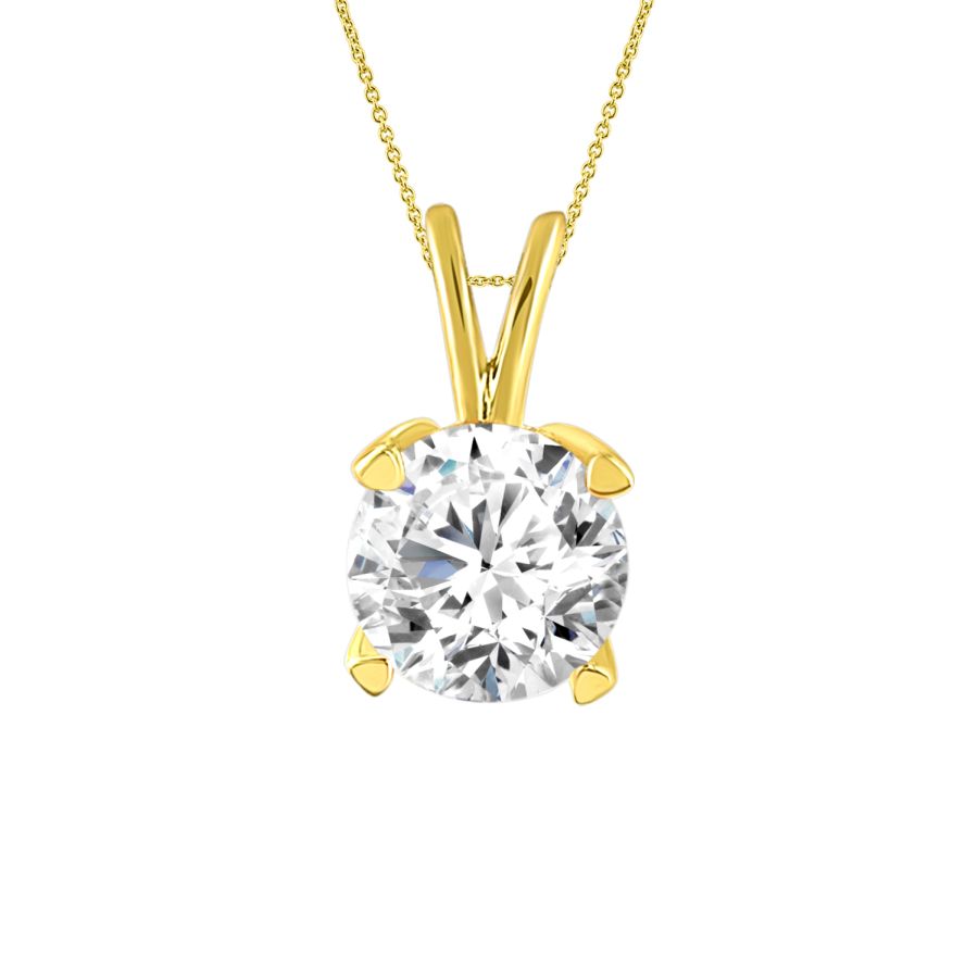 LADIES SOLITAIRE PENDANT WITH CHAIN 0.50CT ROUND DIAMOND 14K YELLOW GOLD - Image 1