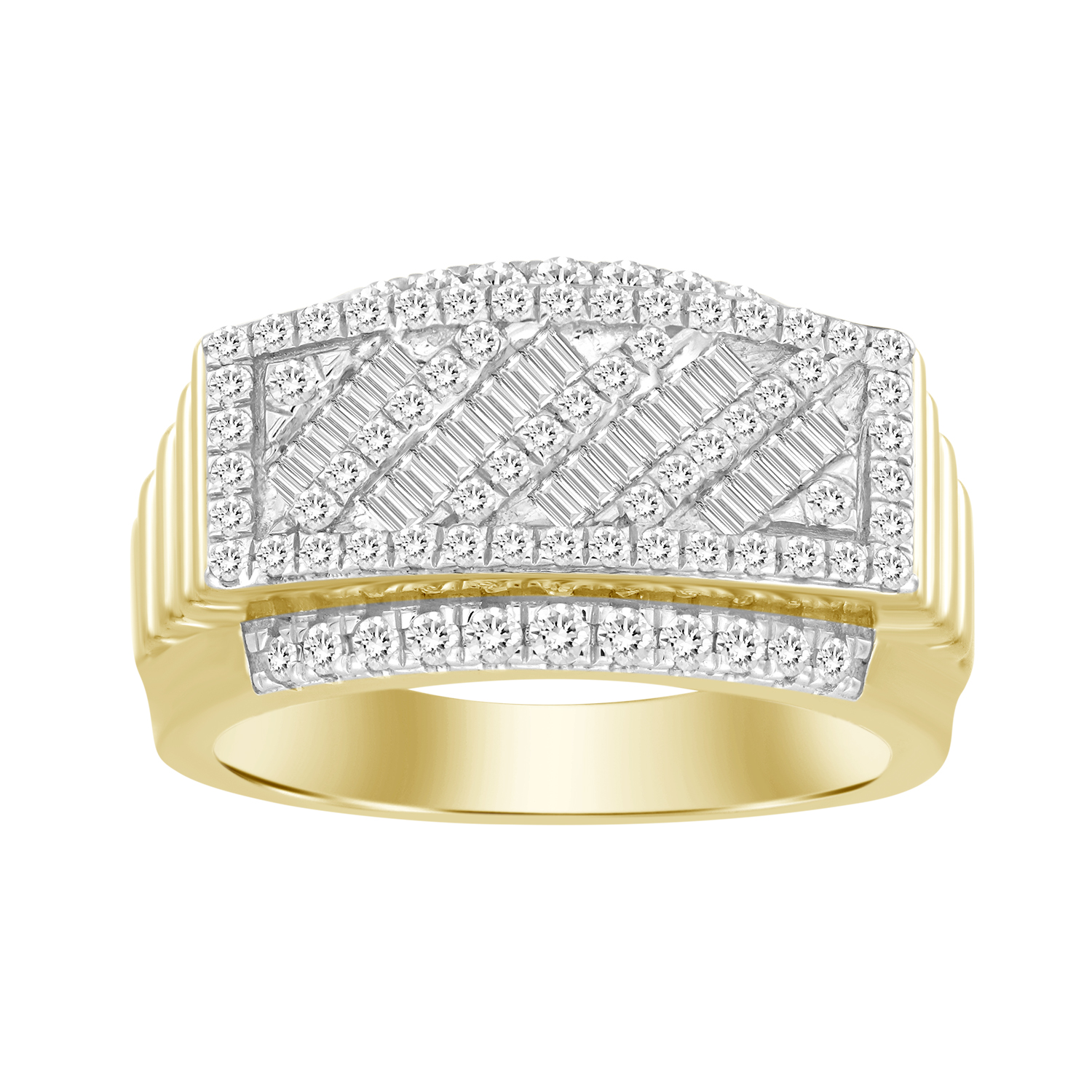 MEN'S BAND 1.00CT ROUND/BAGUETTE DIAMOND 10K YELLOW GOLD - Image 1