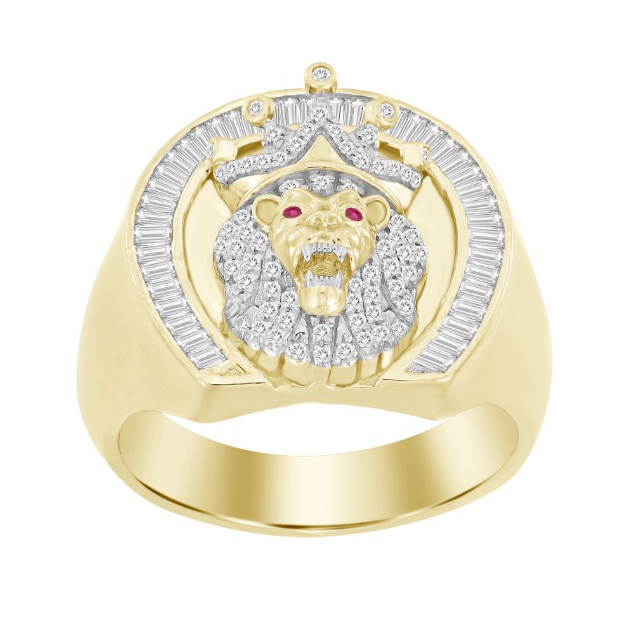 MEN'S RING 0.50CT ROUND/BAGUETTE DIAMOND 10K YELLOW GOLD - Image 1