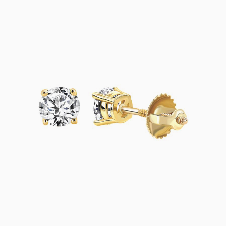 LADIES SOLITAIRE EARRINGS 0.25CT ROUND DIAMOND 14K YELLOW GOLD - Image 1