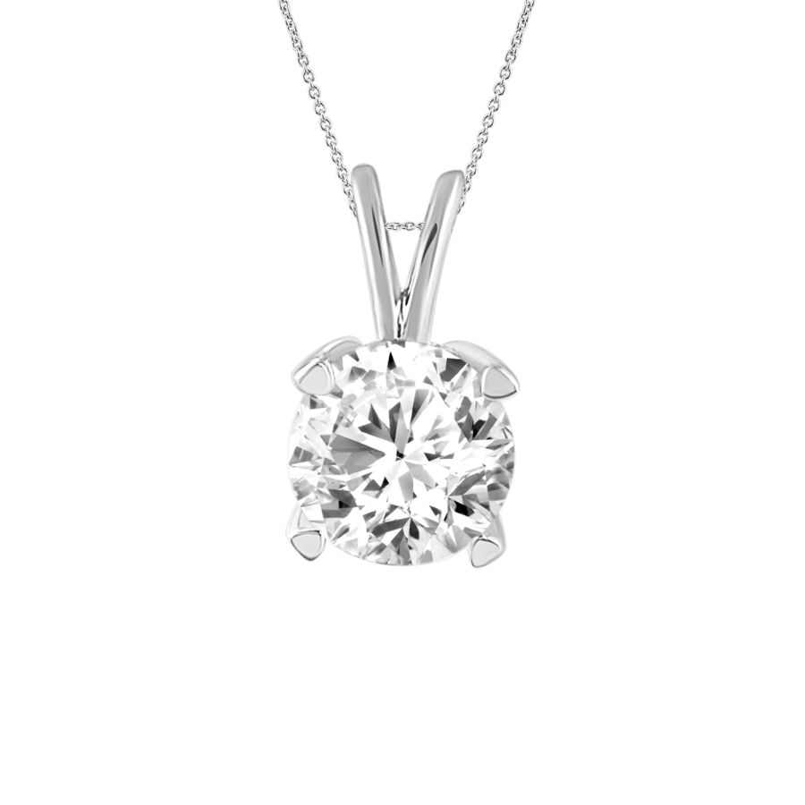 LADIES SOLITAIRE PENDANT WITH CHAIN 0.15CT ROUND DIAMOND 14K WHITE GOLD - Image 1