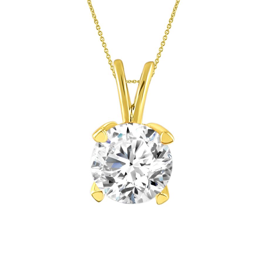 SOLITAIRE LADIES PENDANTS WITH CHAIN 0.25CT ROUND DIAMOND 14K YELLOW GOLD - Image 1