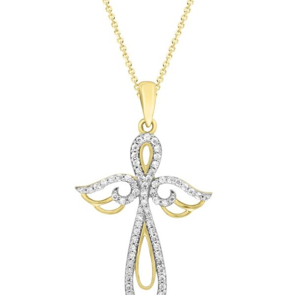LADIES PENDANT WITH CHAIN 0.35CT ROUND DIAMOND 10K YELLOW GOLD