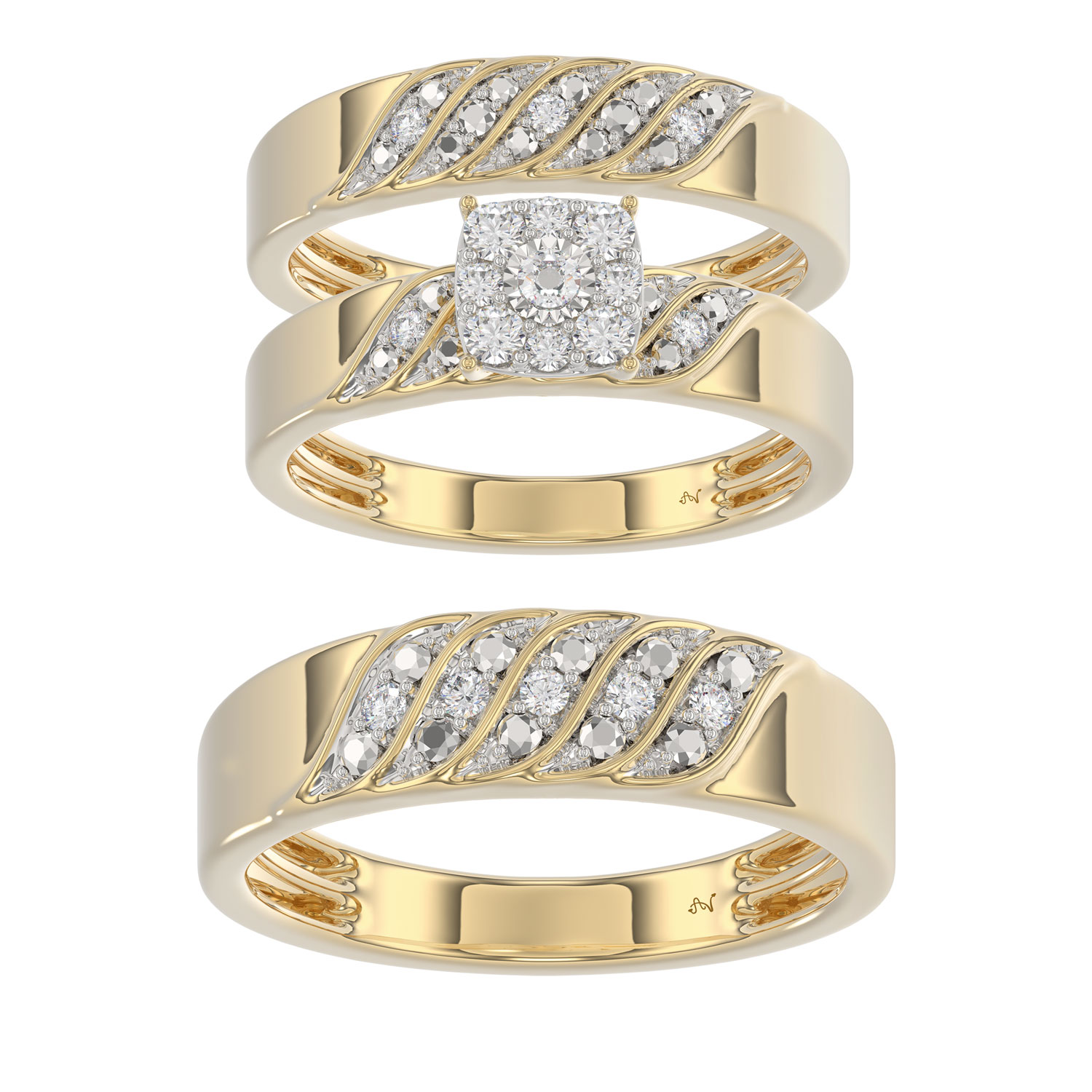 LADIES TRIOS SET 0.33CT ROUND DIAMOND 10K YELLOW GOLD - Image 1