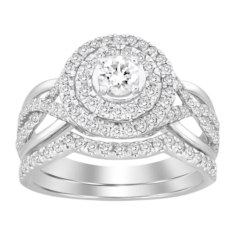 LADIES BRIDAL SET 1.00CT ROUND DIAMOND 14K WHITE GOLD - Image 1