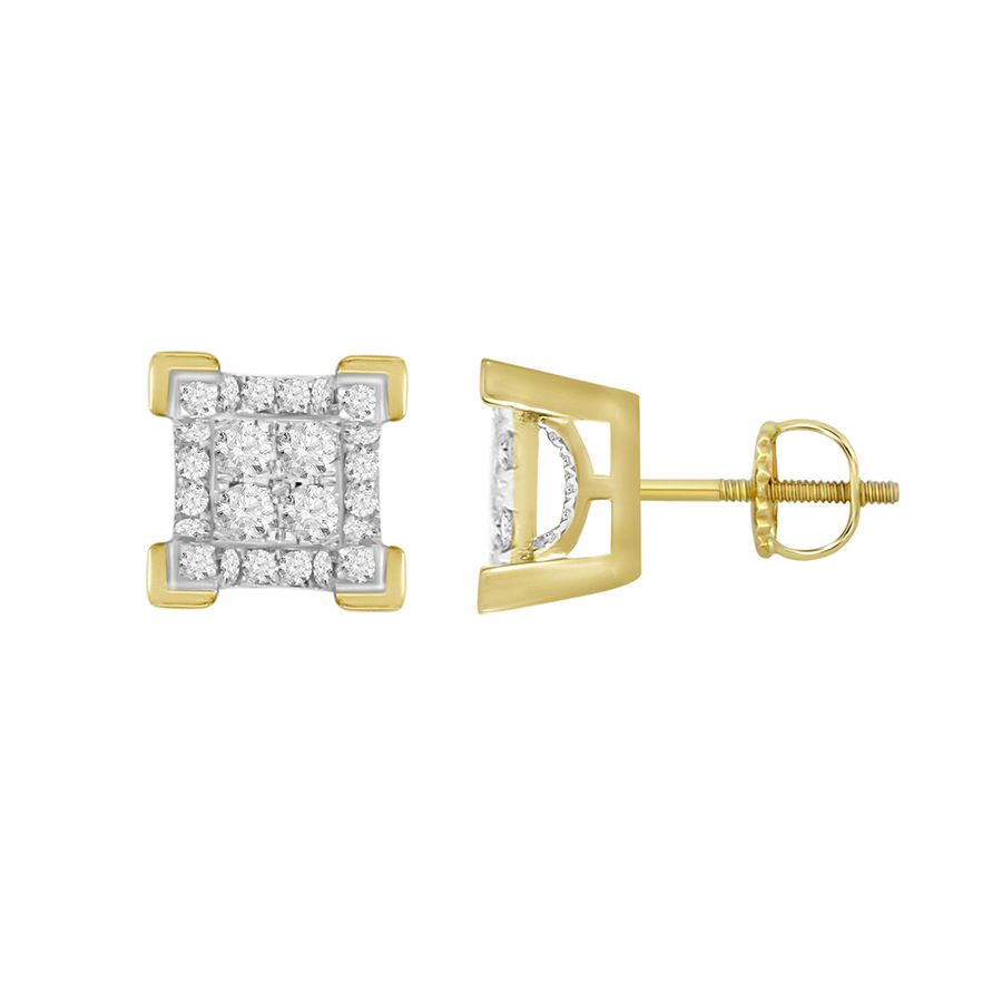 LADIES STUD EARRINGS 0.25CT ROUND DIAMOND 10K YELLOW GOLD - Image 1