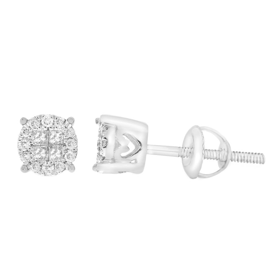 LADIES STUD EARRINGS 0.25CT ROUND/PRINCESS DIAMOND 10K WHITE GOLD - Image 1