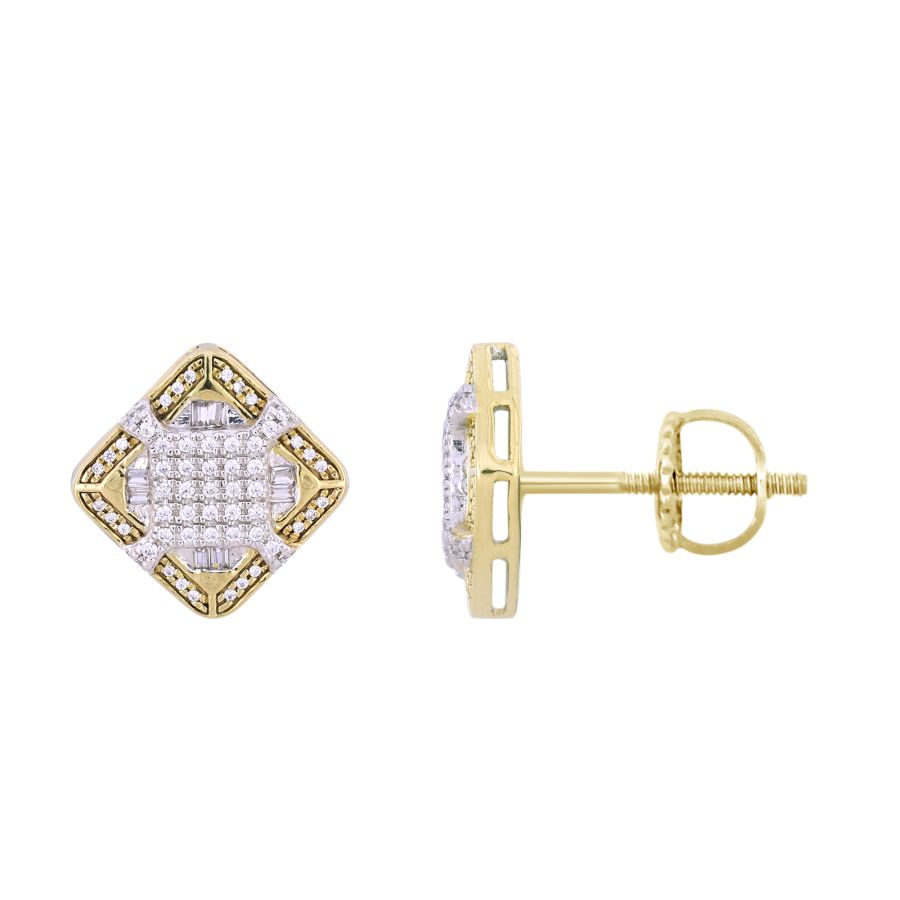LADIES EARRINGS 0.33CT ROUND/BAGUETTE DIAMOND 10K YELLOW GOLD - Image 1