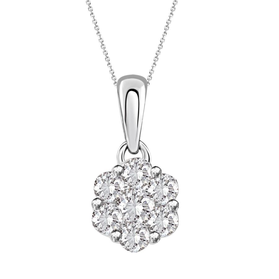 LADIES PENDANT WITH CHAIN 1.00CT ROUND DIAMOND 14K WHITE GOLD - Image 1