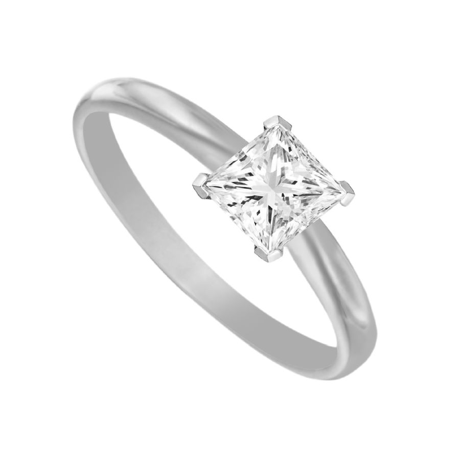 SOLITAIRE LADIES RING 0.20CT PRINCESS DIAMOND 14K WHITE GOLD - Image 1