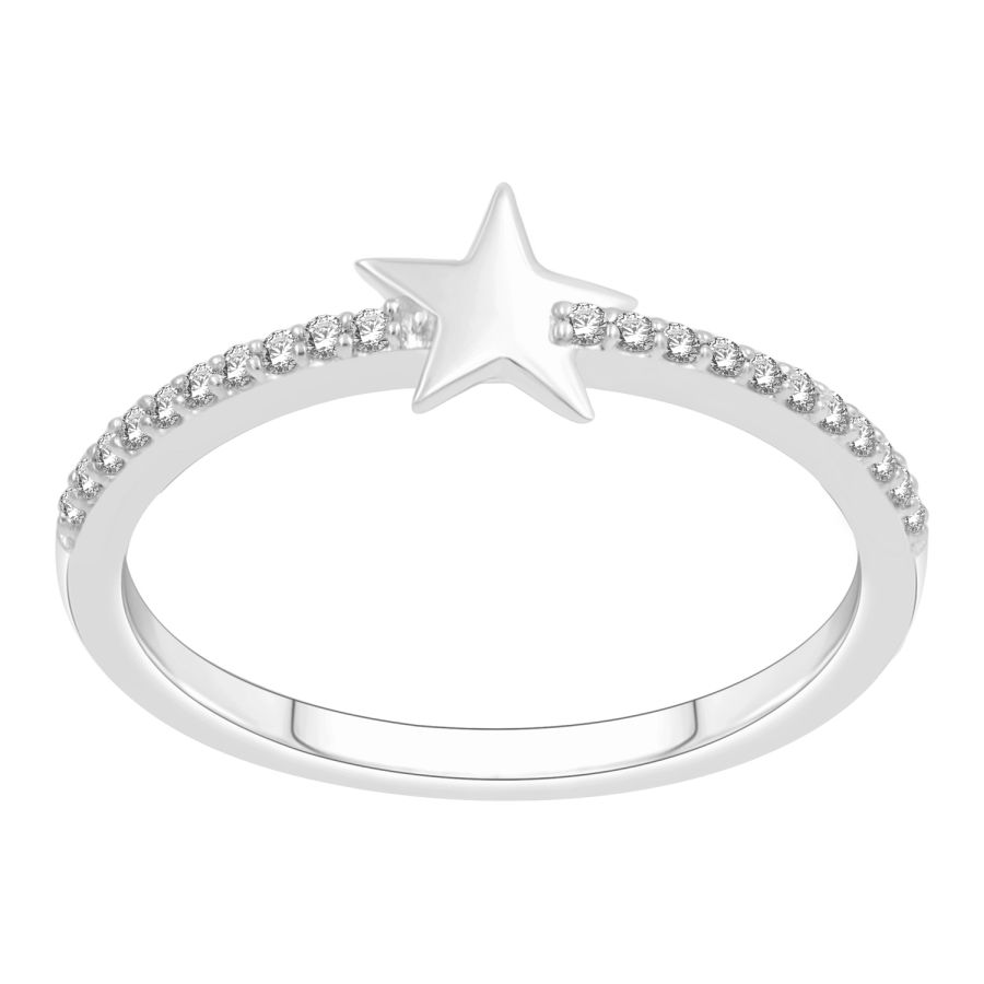 LADIES RING 0.10CT ROUND DIAMOND 10K WHITE GOLD - Image 1