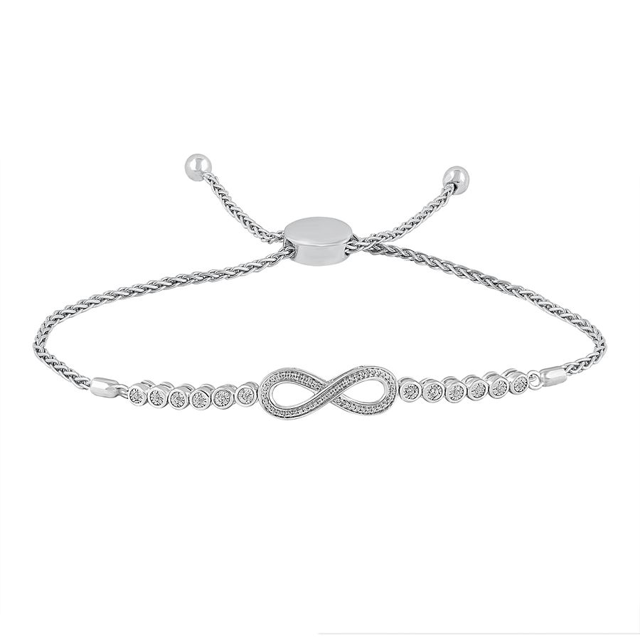 LADIES BRACELET 0.15CT ROUND DIAMOND STERLING SILVER/WHITE GOLD - Image 1