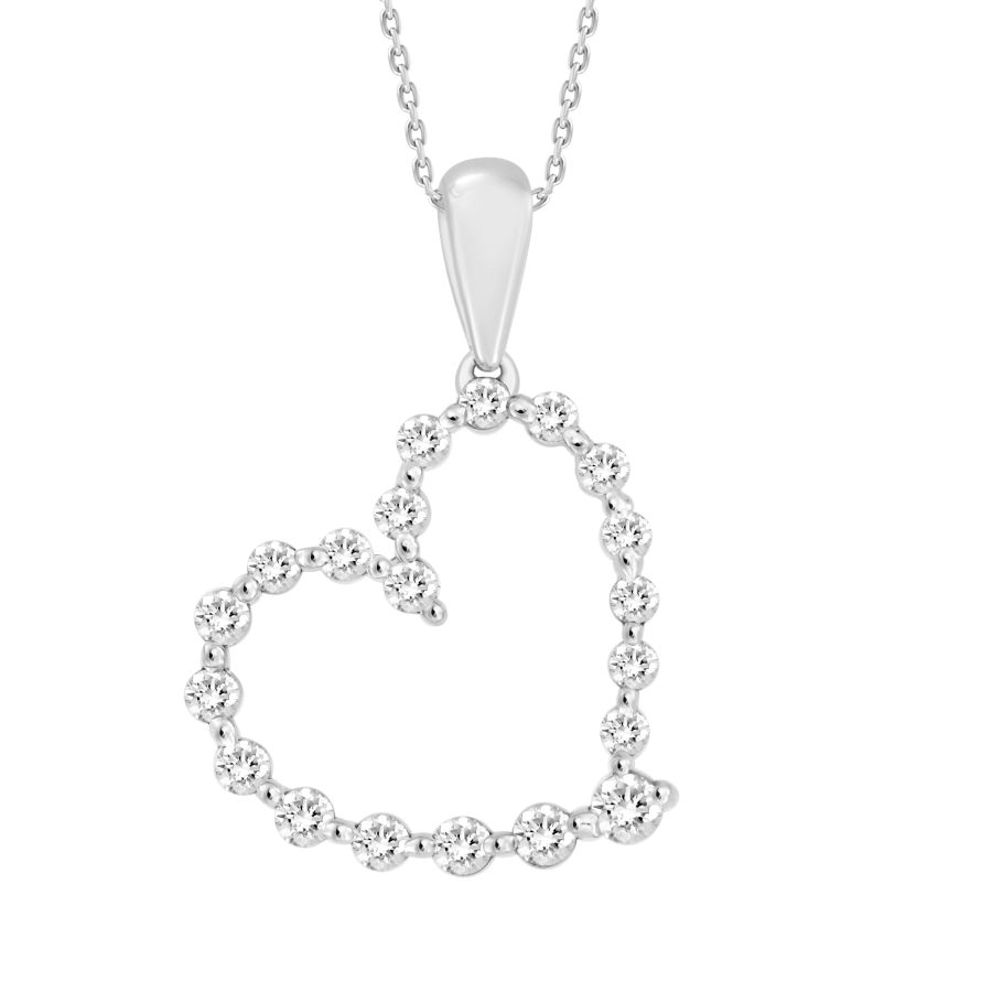 LADIES PENDANT WITH CHAIN 0.25CT ROUND DIAMOND 10K WHITE GOLD - Image 1