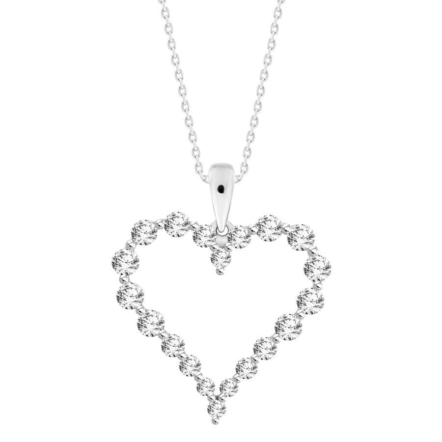 LADIES HEART PENDANT WITH CHAIN 0.75CT ROUND DIAMOND 14K WHITE GOLD - Image 1