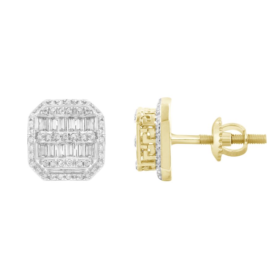 LADIES EARRINGS 0.50CT ROUND/BAGUETTE DIAMOND 10K YELLOW GOLD - Image 1
