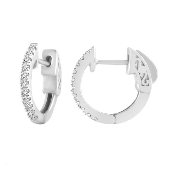 LADIES HOOP EARRINGS 0.15CT ROUND DIAMOND 10K WHITE GOLD