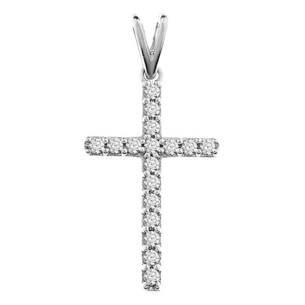 CROSS PENDANT WITH CHAIN 0.25CT ROUND DIAMOND 14K WHITE GOLD