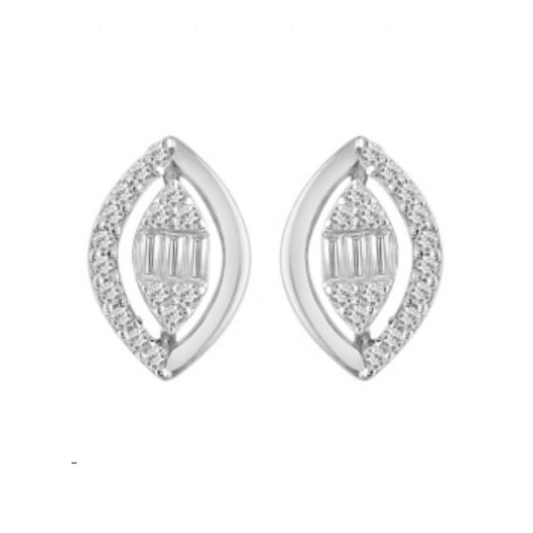 LADIES EARRING 0.32CT BAGUETTE/ROUND DIAMOND 14K WHITE GOLD