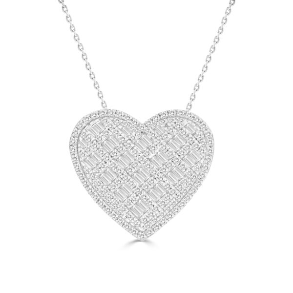 LADIES PENDANT 0.50CT ROUND DIAMOND /BAGUETTE 10K WHITE GOLD