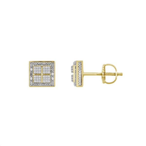 LADIES EARRING 0.33CT ROUND/BAGUETTE DIAMOND 10K YELLOW GOLD