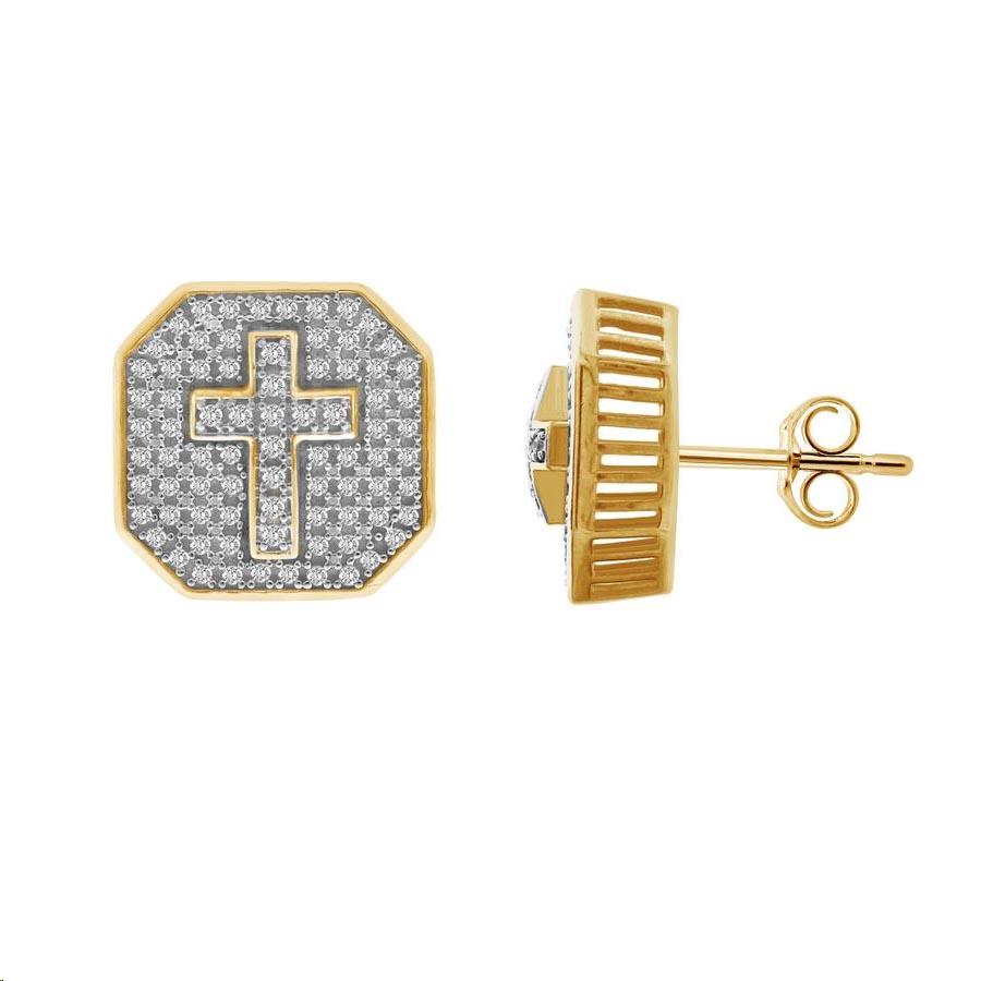 MEN'S EARRINGS 0.50CT ROUND DIAMOND 10K YELLOW GOLD - Image 1