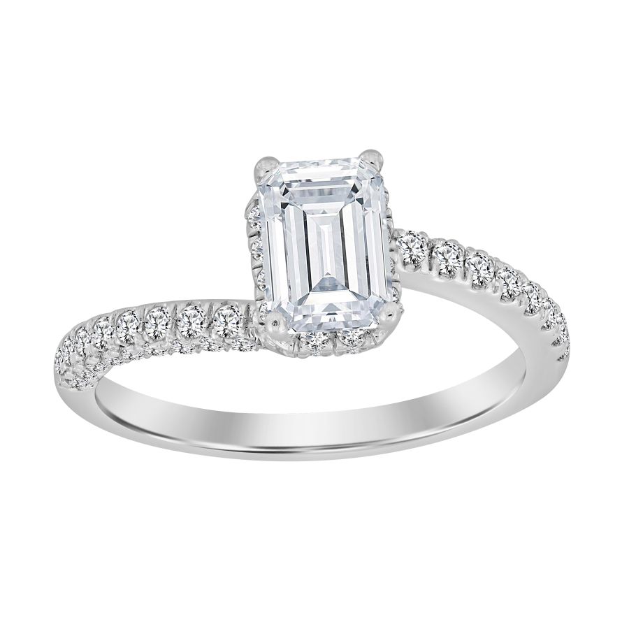 LADIES RING 1.25CT ROUND/EMERALD DIAMOND 14K WHITE GOLD - Image 1