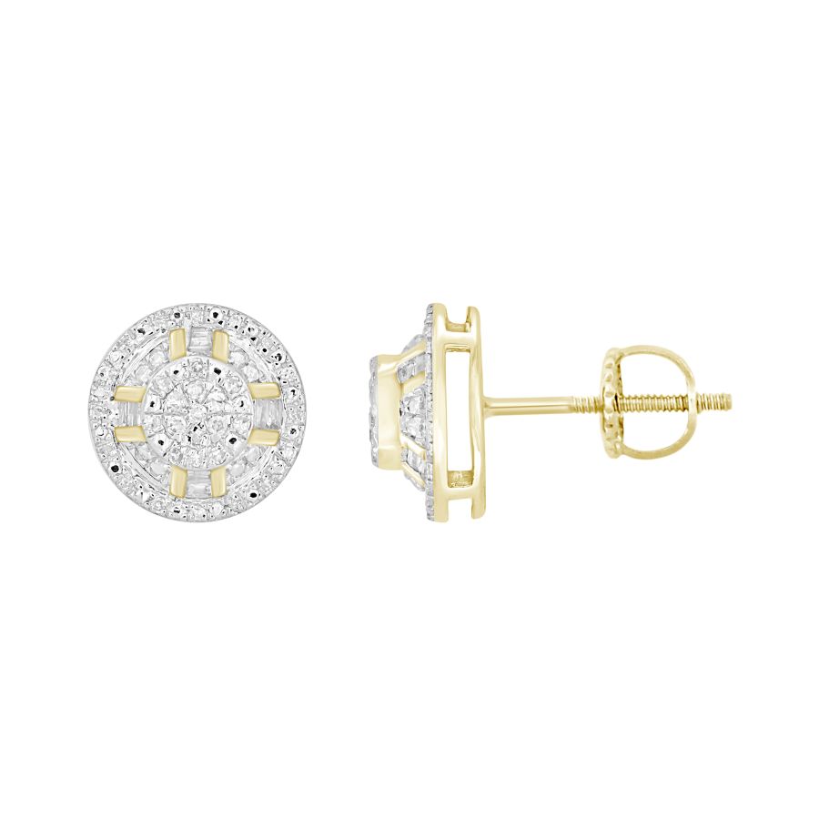 LADIES EARRINGS 0.20CT ROUND/BAGUETTE DIAMOND 10K YELLOW GOLD - Image 1