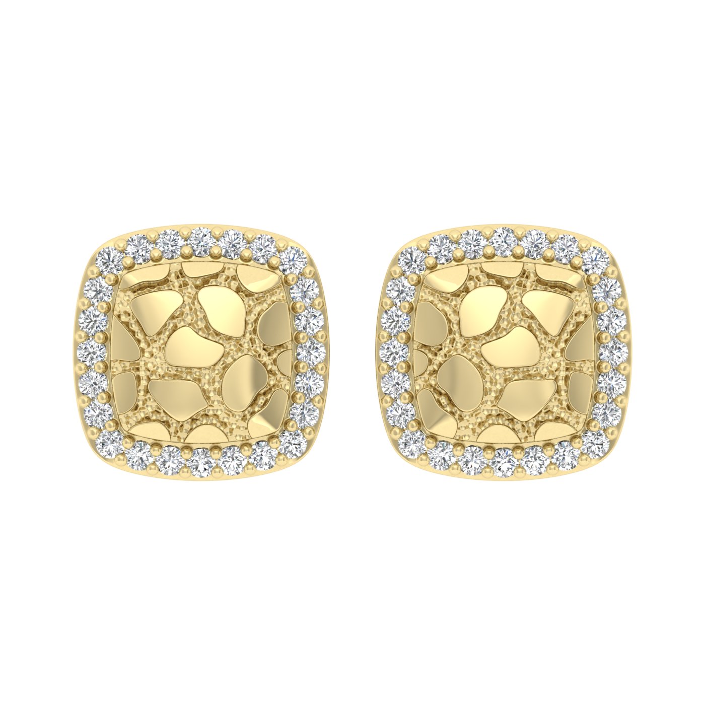 “Ladies Nugget Halo Fashion Earrings 0.25Ct Round Diamond 10K Yellow Gold – Fashionable Women’S Jewelry Gift - Image 1