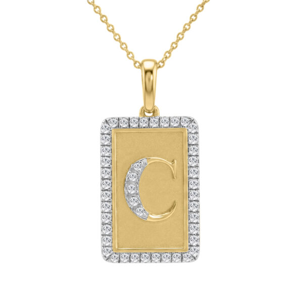 Elegant Ladies 0.20Ct Round Diamond “C Alphabet Fashion Pendant With Chain – 10K Yellow Gold