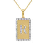 Elegant Ladies 0.20Ct Round Diamond “R Alphabet Fashion Pendant With Chain – 10K Yellow Gold