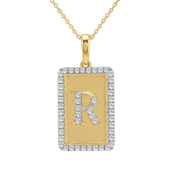 Elegant Ladies 0.20Ct Round Diamond “R Alphabet Fashion Pendant With Chain – 10K Yellow Gold