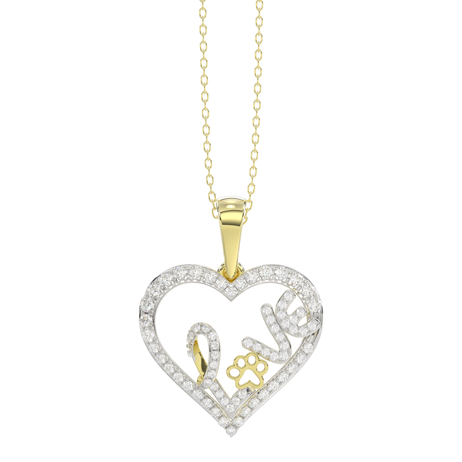 Elegance Ladies Love Heart-Shaped Pendant 0.20Ct Round Diamond, 10K Yellow Gold Fashion Pendant With Chain - Image 1