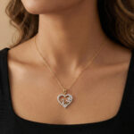Elegance Ladies Love Heart-Shaped Pendant 0.20Ct  Round Diamond, 10K Yellow Gold Fashion Pendant With Chain - Image 4