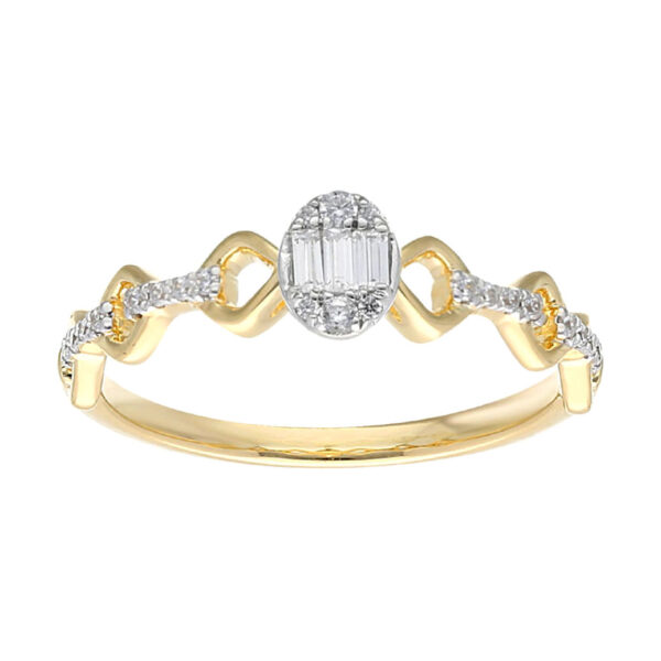 0.15Ct Fashion Cluster Ring For Women 10K Yellow Gold Baguette & Round Cut