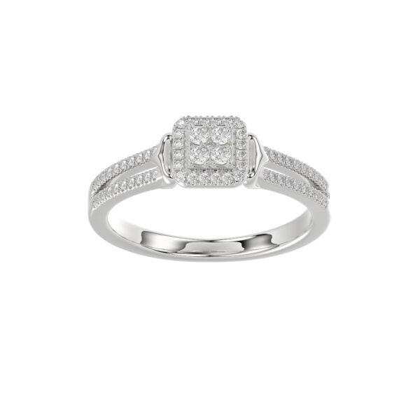 Ladies 0.20Ct Round Diamond Sterling Silver White Engagement Ring – Elegant Promise Ring For Women