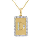10K Yellow Gold letter 'D' Fashion Pendant With Chain - 0.20 CT Round Diamond Ladies Jewelry Gift