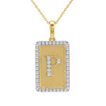 10K Yellow Gold letter 'P' Fashion Pendant With Chain - 0.20 CT Round Diamond Ladies Jewelry Gift
