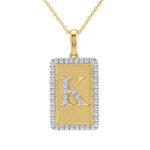 10K Yellow Gold letter 'K' Fashion Pendant With Chain - 0.20 CT Round Diamond Ladies Jewelry Gift