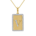 10K Yellow Gold letter 'V' Fashion Pendant With Chain - 0.20 CT Round Diamond Ladies Jewelry Gift