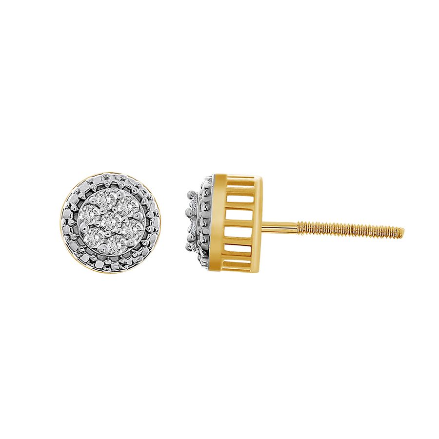 MEN'S STUD EARRINGS 0.25CT ROUND DIAMOND 10K YELLOW GOLD - Image 1