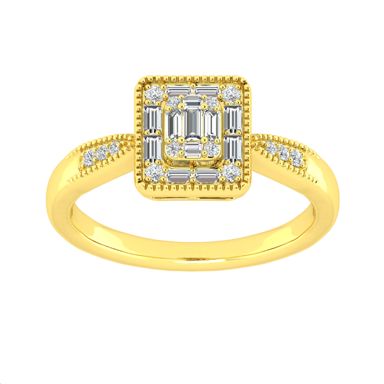 LADIES RING 0.25CT ROUND/BAGUETTE DIAMOND 14K YELLOW GOLD - Image 1
