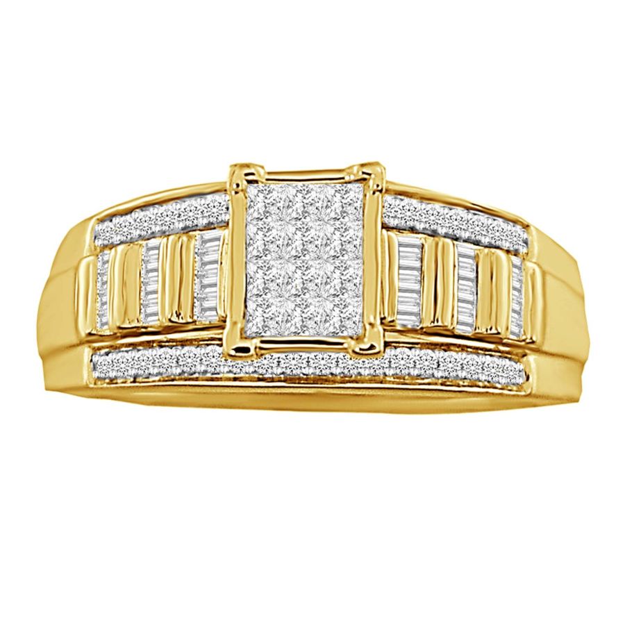 LADIES RING 0.50CT ROUND/BAGUETTE/PRINCESS DIAMOND 10K YELLOW GOLD - Image 1