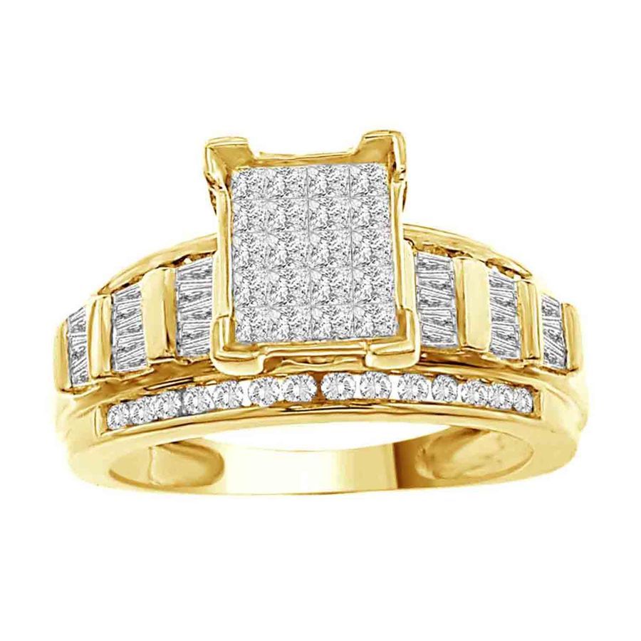 LADIES RING 1.00CT ROUND/PRINCESS/INV/BAGUETTE DIAMOND 10K YELLOW GOLD - Image 1