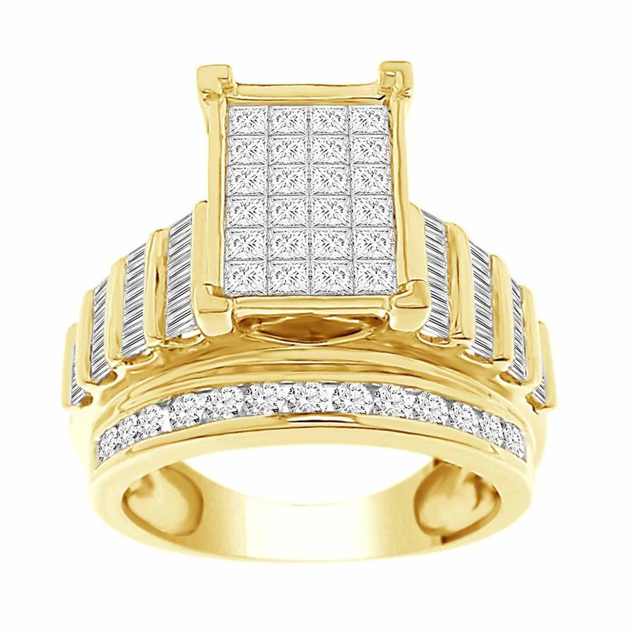 LADIES RING 2.00CT ROUND/PRINCESS/BAGUETTE DIAMOND 10K YELLOW GOLD - Image 1