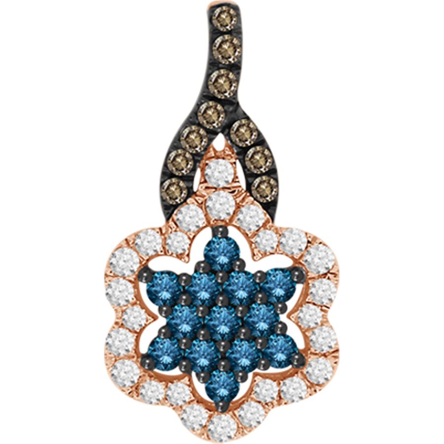 LADIES PENDANT 0.50CT ROUND DARK BROWN/BLUE DIAMOND 10K ROSE GOLD - Image 1